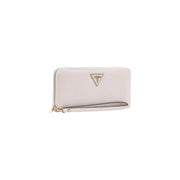 Guess Portefeuille femme gris zippé en polyuréthane 20x10x3 cm avec une surface texturée blanc cassé élégante et un logo triangulaire doré
