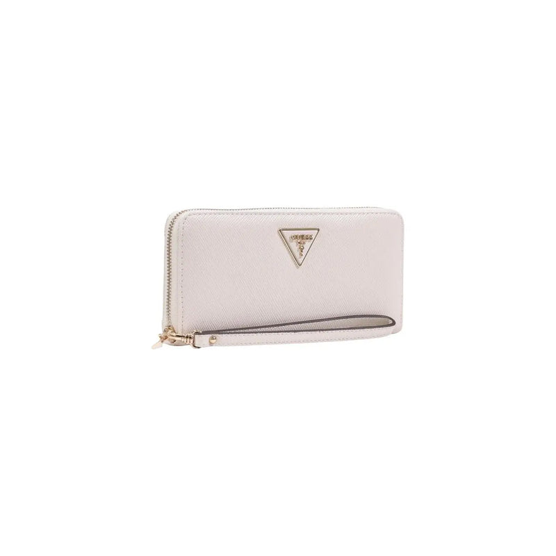 Guess Portefeuille femme gris zippé en polyuréthane 20x10x3 cm avec une surface texturée blanc cassé élégante et un logo triangulaire doré