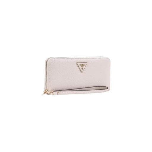 Guess Portefeuille femme gris zippé en polyuréthane 20x10x3 cm avec une surface texturée blanc cassé élégante et un logo triangulaire doré
