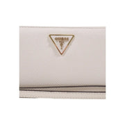 cuir blanc texturé Guess Portefeuille femme en polyuréthane gris avec logo triangulaire doré et fermeture éclair.
