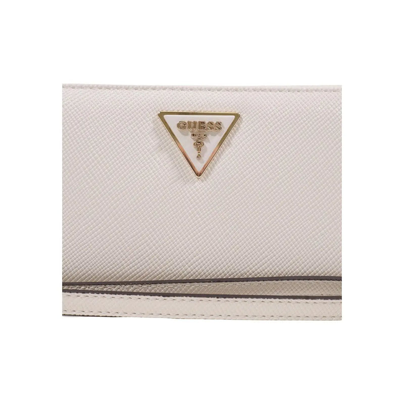 cuir blanc texturé Guess Portefeuille femme en polyuréthane gris avec logo triangulaire doré et fermeture éclair.