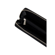 cuir noir Guess Portefeuille Lucci grand format zippé avec fermeture éclair et tirette argentées, largeur 20 cm, en polyuréthane
