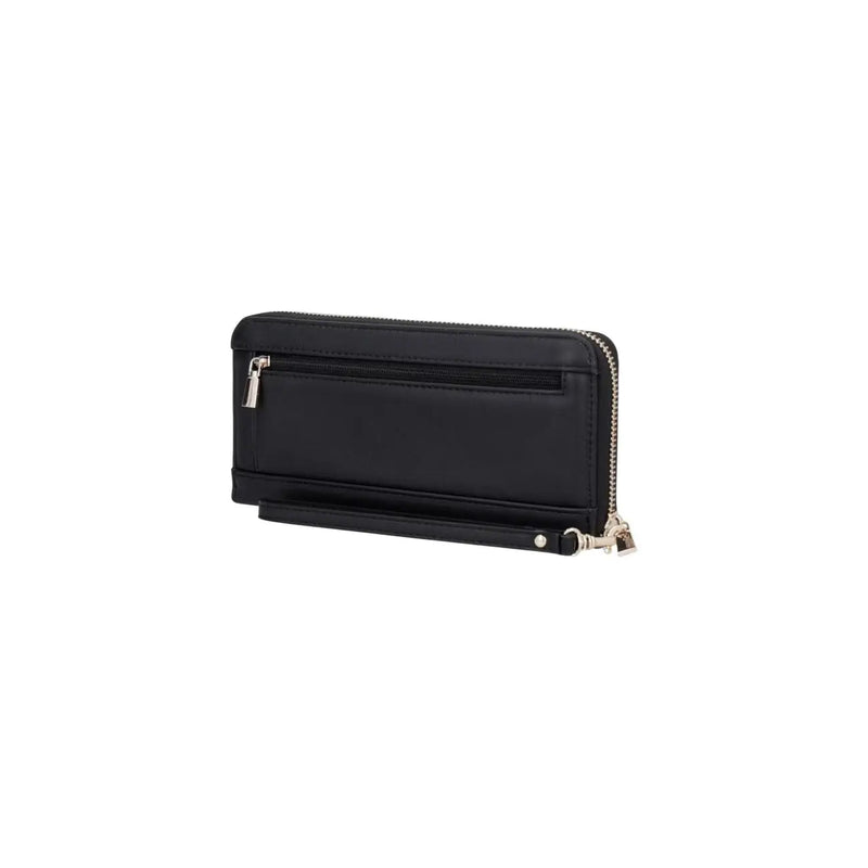 Noir Guess Portefeuille femme Lucci grand format zippé en polyuréthane noir avec fermeture éclair argentée et dragonne présentée