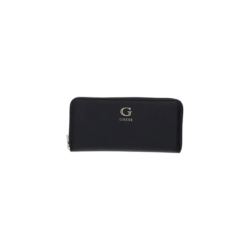 Noir Guess Portefeuille zippé pour femme, grand format, en polyuréthane, au design minimaliste et élégant, avec un logo argenté discret en relief sur le devant.