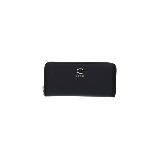 Noir Guess Portefeuille zippé pour femme, grand format, en polyuréthane, au design minimaliste et élégant, avec un logo argenté discret en relief sur le devant.