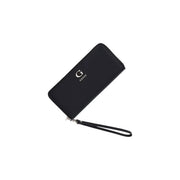 Guess Portefeuille femme Lucci grand format zippé en polyuréthane noir avec dragonne et logo argenté, largeur 20 cm.