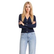 Cardigan bleu marine à manches longues, col en V et fermeture boutonnée, en maille de viscose de Guess femmes