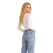 Guess Gilet blanc pour femme en maille viscose à col en V avec manches longues côtelées couleur crème top vue de face