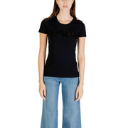 Black short-sleeved cotton t-shirt with sequined hugo logo across the chest in a guess women white cotton logo sequin t shirt product