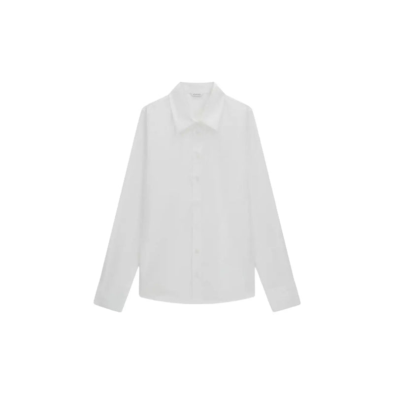A guess women white cotton long sleeve shirt with a crisp button-up design and classic collar