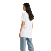Guess women white cotton rhinestone round neck t shirt with simple minimalist design front view