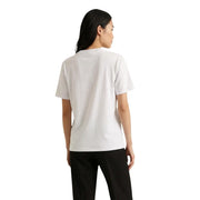 Guess women white cotton rhinestone round neck t shirt with subtle embroidered logo at the neckline