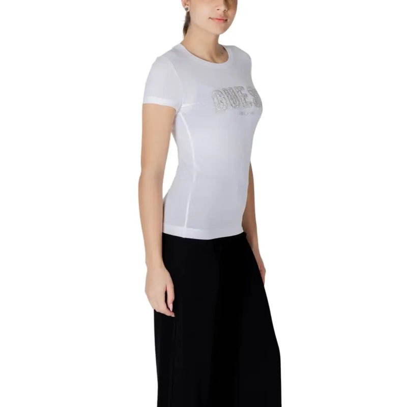 Guess white cotton short-sleeve t-shirt with silver chest logo