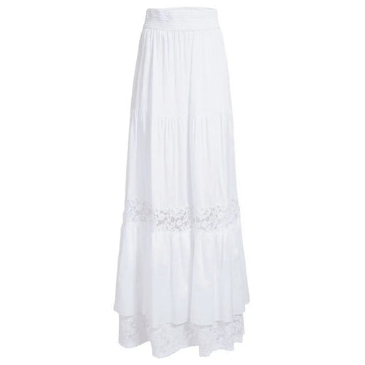 Guess Jupe longue blanche en coton pour femme, à volants fluides, ornée de dentelle délicate à l'ourlet et à la taille.