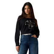 Guess Sweat-shirt noir à manches longues pour femme, orné d'un logo argenté sur la poitrine, en maille de viscose.