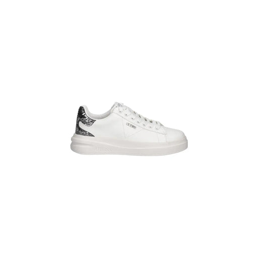 Guess bas en cuir blanc pour femmestop basket avec talon orné de paillettes argentées et subtil Guess modèle à enfiler avec logo