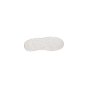Guess women white leather sneakers slip on with white rubber sole embossed with brand logo and wavy tread pattern