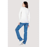 Guess women white long cotton knitwear with round neckline and ribbed cuffs for fall winter wear