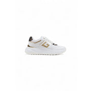 Guess women white platform sneakers with chunky sole leather upper and gold metallic branding for fall winter use
