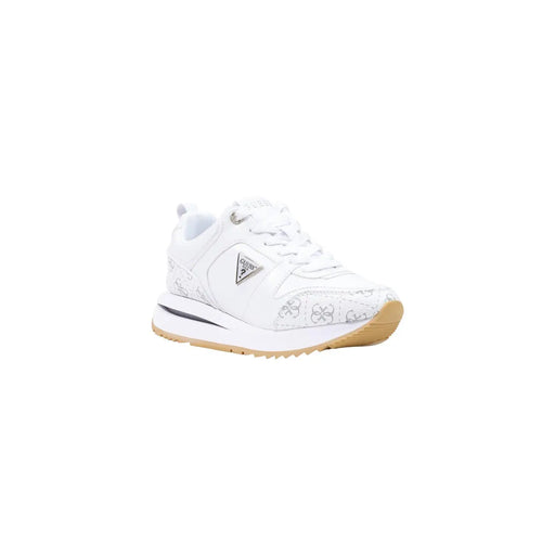 Guess Baskets blanches pour femmes en polyuréthane ivoire avec un discret motif floral argenté et une semelle en caoutchouc beige