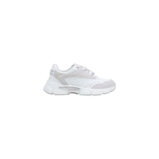 Guess Baskets montantes blanches et gris clair pour femmes, à semelle épaisse, avec empiècements en mesh et synthétique, en polyester, à lacets.