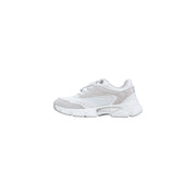 Guess women white sneakers with polyester lace up sport shoes featuring chunky mesh and synthetic overlays
