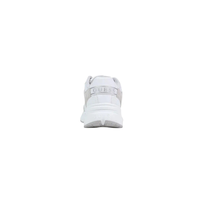 Guess women white sneakers polyester lace up sport shoes with sleek modern design and gray heel tab accents back view