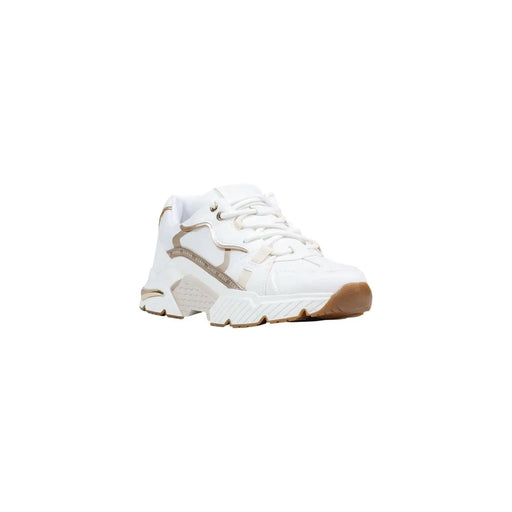 Guess Baskets blanches pour femmes à lacets, avec un design épais beige et une semelle en caoutchouc texturé en polyuréthane mélangé.