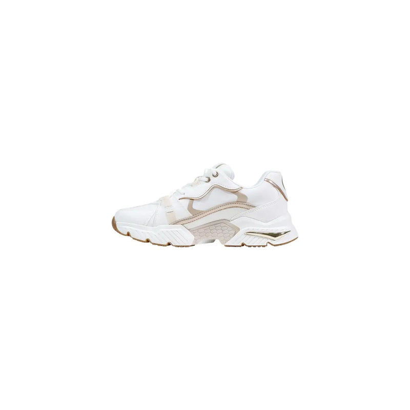 Guess women white and beige chunky sneakers with textured layered design polyurethane blend lace up shoes