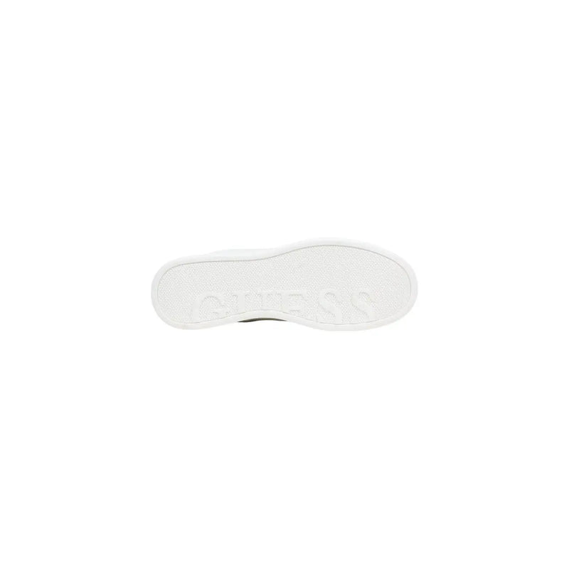 White rubber sole with embossed Guess logo on Guess women white polyurethane slip on sneakers