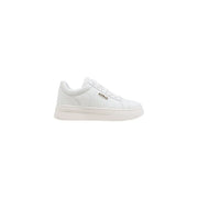 Guess women white synthetic lace up sneakers with sleek minimalist design and subtle metallic branding on the side