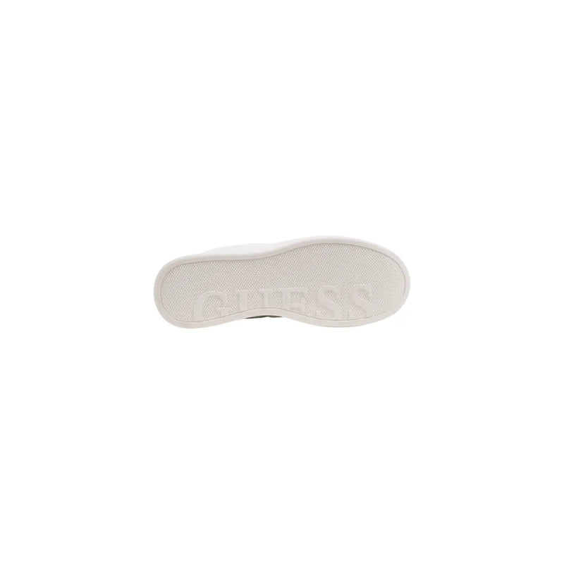 White rubber sole with embossed Guess logo on Guess women white synthetic lace up sneakers