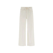 Guess Pantalon large pour femme, longueur cheville, en denim de coton lyocell couleur crème, cinq poches et fermeture à boutons dorés