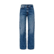 Guess Jean en coton bleu à jambes larges pour femme, taille haute, coupe droite et style classique à cinq poches.
