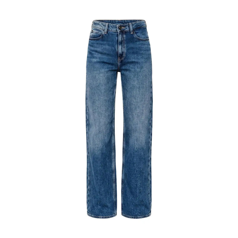 Guess Jean en coton bleu à jambes larges pour femme, taille haute, coupe droite et style classique à cinq poches.