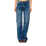 Guess Jean en coton bleu à jambes larges pour femme, taille haute, coupe droite et design classique à cinq poches