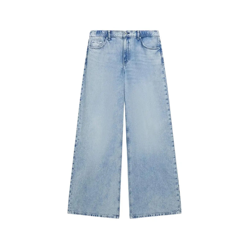 Guess Jean ample et large pour femme, en mélange de lyocell bleu, avec une coupe décontractée à jambes larges et poches avant.