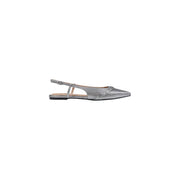 Guess womens grey slip on shoes featuring a silver glittery pointed toe slingback flat with delicate ankle strap