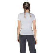 Guess T-shirt blanc à col rond et manches courtes pour femme t-shirt avec une silhouette ajustée gris clair élégante et un col côtelé