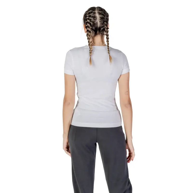 Guess T-shirt blanc à col rond et manches courtes pour femme t-shirt avec une silhouette ajustée gris clair élégante et un col côtelé