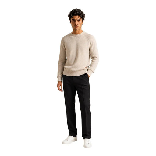 Guess Pull en laine Niro Vanisãe pour femme, en maille côtelée beige, manches longues et col rond, vue de face