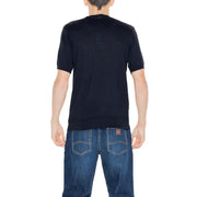 Hamaki-ho black cotton knit sweater for men featuring a short-sleeved crew neck design