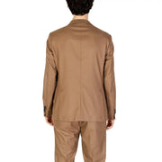 Tan wool suit jacket with notched lapels and two-button cuffs from hamaki-ho men beige polyester lapel collar blazer gai1579h
