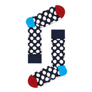 Navy blue polka dot socks with red toes and heels, light blue cuffs for Happy Socks Men Underwear Fall Winter Blue Cotton Blend