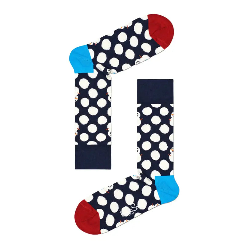 Navy blue polka dot socks with red toes and heels, light blue cuffs for Happy Socks Men Underwear Fall Winter Blue Cotton Blend