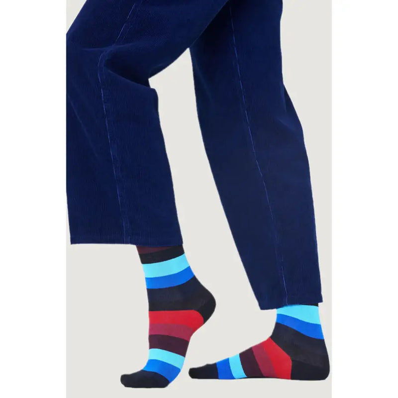 Dark blue pants with colorful striped socks from Happy Socks Men Underwear collection