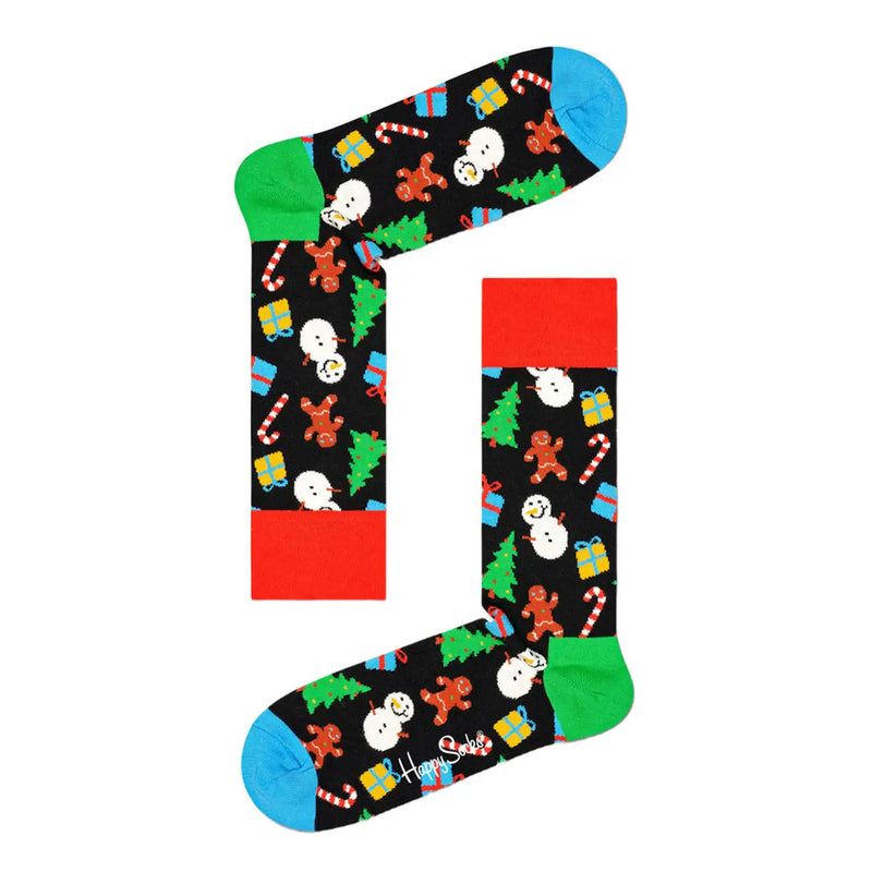 Chaussettes Happy Socks pour femme, chaussettes rouges en coton mélangé avec des chaussettes noires à motifs de Noël festifs