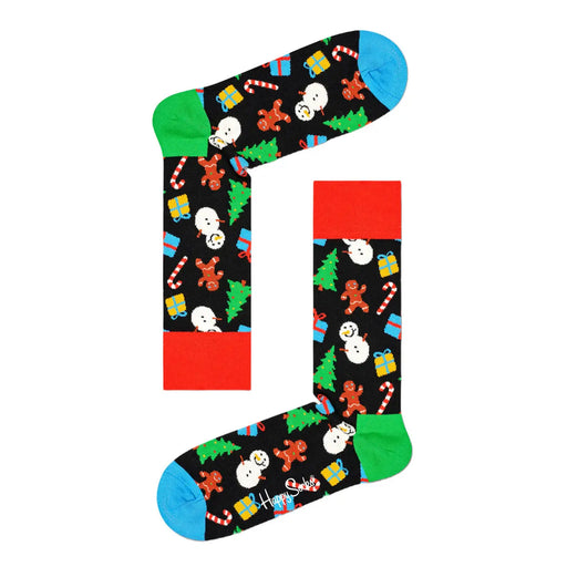 Chaussettes Happy Socks pour femme, chaussettes rouges en coton mélangé avec des chaussettes noires à motifs de Noël festifs