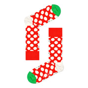 Happy Socks Chaussettes pour femmes en coton mélangé rouge à pois blancs, bouts verts et motif bonhomme de neige ludique