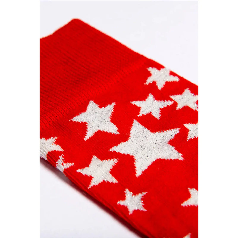 Happy Socks Chaussettes rouges en maille pour femme, ornées d'étoiles blanches pailletées, en mélange de coton, taille S, à rayures.
